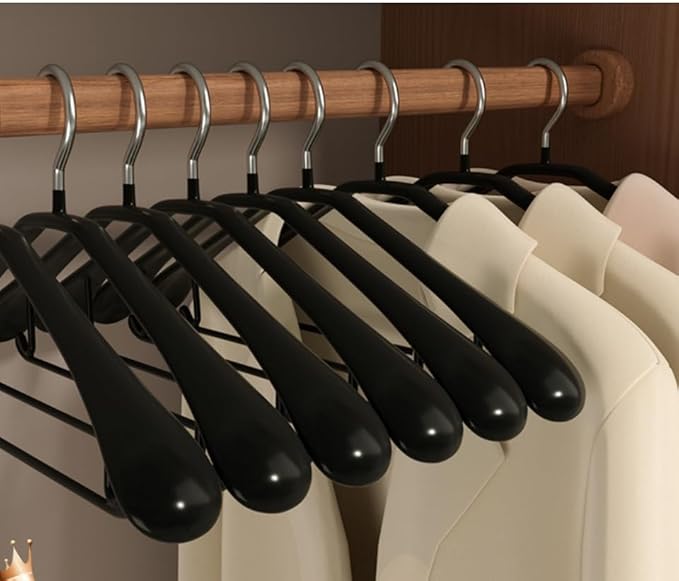 5 Pack Wide Shoulder Hangers Metal Suit Hangers Smooth Soft Gloss Grippy Flexible Thick Rubber Blazer Non Slip Jacket Clothes Hangers Black