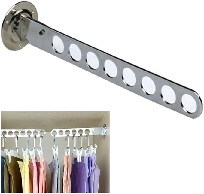 Folding Wall Mounted Clothes Hanger Rack Clothes Hook Stainless Steel with Swing Arm Holder Clothing Hanging System Closet Storage Organizer Heavy Duty Drying Rack Wall Mount Hanger
