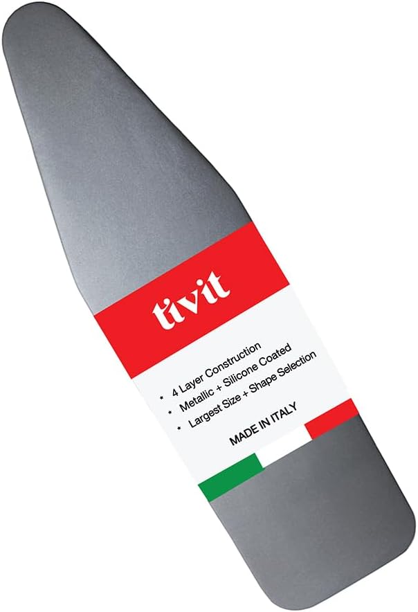 TIVIT Ironing Board Cover 13 x 35” – Made in Italy, Alumitek PRO Heat-Reflective, Thick 4-Layer Padding, Scorch & Stain Resistant