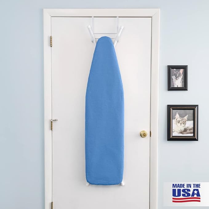 Full Size Ironing Board Made in USA – Dark Blue by Seymour Home Products 4 Heavy-Duty Steel Legs Perforated Top for Steam Includes Cover & Pad Sturdy, Foldable Iron Board for Home & Laundry