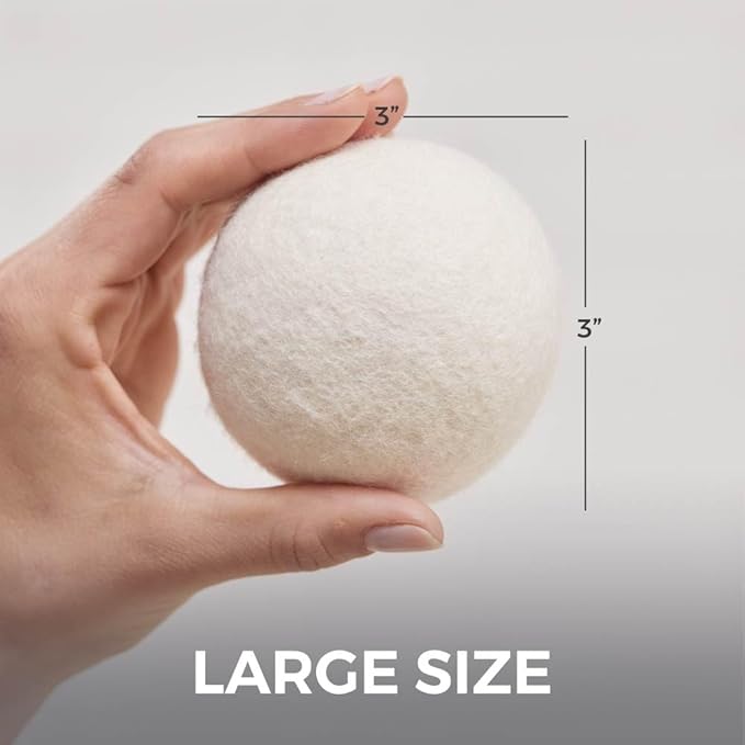 HOME GENIE Wool Reusable Dryer Balls XL, Anti Static Fast Drying Laundry for Pet Hair, Reduces Clothing Wrinkles, Lint, Natural Fabric Softener Essentials, Replace Dryer Sheets, Over 400 Loads 4 Pack