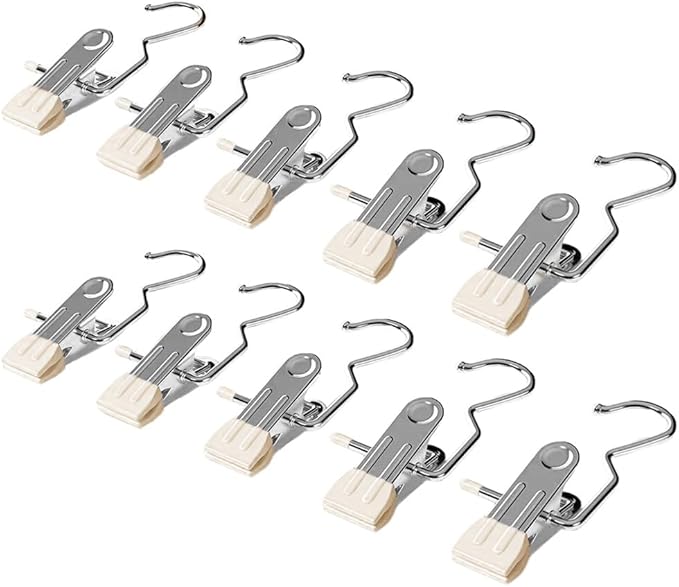 Space-Saving Clothespin Hat Pants Storage Hanging Travel Hook, Boot Hangers for Closet, Laundry Hooks Hanging Clips Clothes Pins Socks Towel Clips Hanging Hooks with Clips for Home (White, 30 PCS)