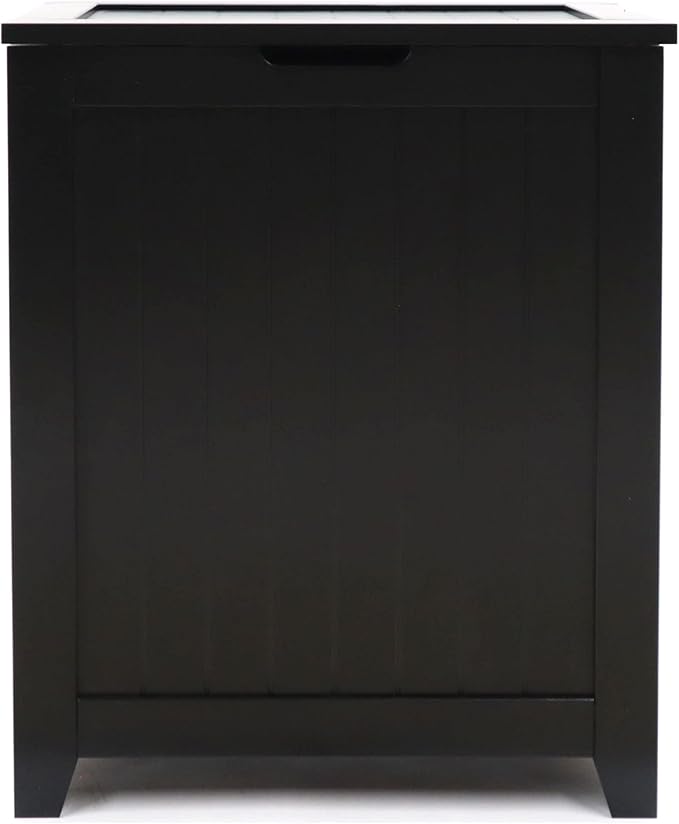 Redmon Clothes Hamper with Lid, Country Wainscot Style Freestanding Laundry Basket, Black