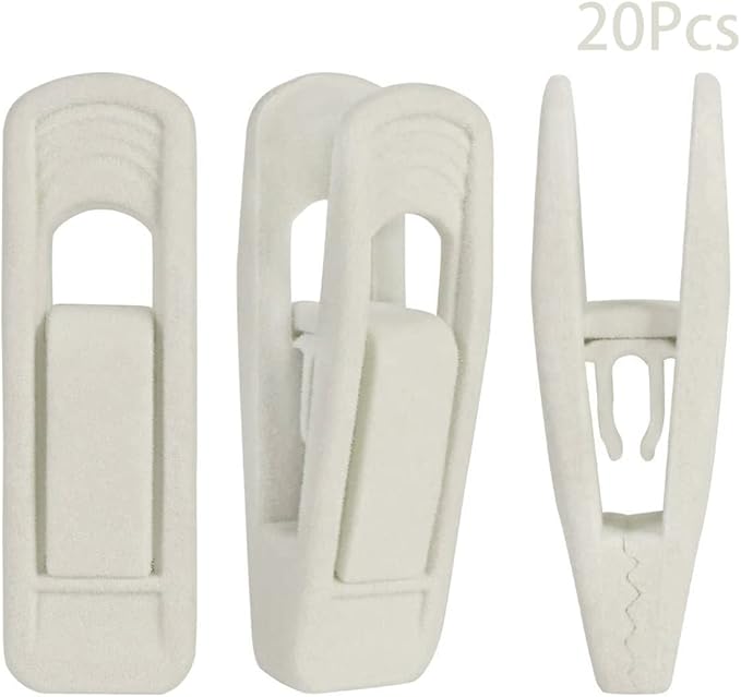 RUNAAJA Velvet Hangers Clips Pants Hangers Clips Flocked Hanger Clips Hanger Plastic Thicken Clothes Pants Pants Clip for Thin Velvet Clothes Suit Socks Hangers (White*20)