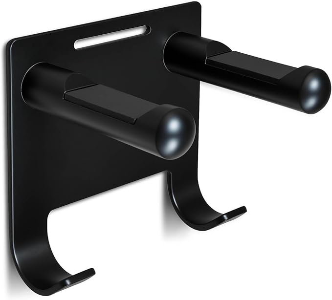 Hair Dryer Holder Stainless Steel Chromed (Black with Hooks)