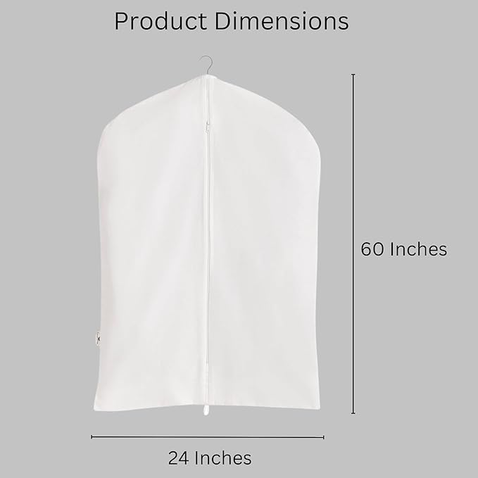 Premium 100% Cotton Cover – 60" Off-White Soft Fabric Suit Cover with YKK Zipper – Breathable, Washable, Dust-Proof Storage for Suits, Long Coats, Dresses, Jackets & Travel/Closet Use