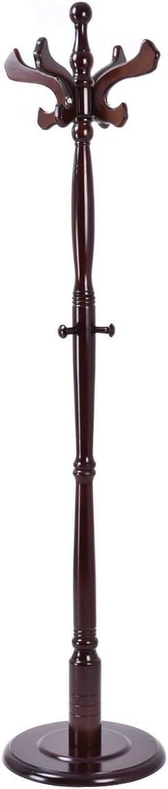 Tangkula 71" Free Standing Solid Wood Coat Hat Scarf Rack Hanger Tree Stand Home Furniture, Brown, (Model: Coat Tree Stand)