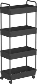 Buzowruil Rolling Storage Cart 4 Tier Organizer Mobile Shelving Unit Storage Rolling Utility Cart with Wheels for Kitchen Bathroom Laundry,Black