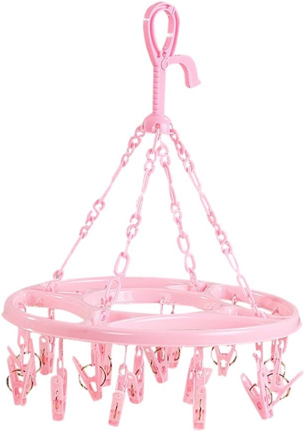 Round Plastic 18 Clips Underwear Scarf Laundry Clothes Drying Hanger Pink