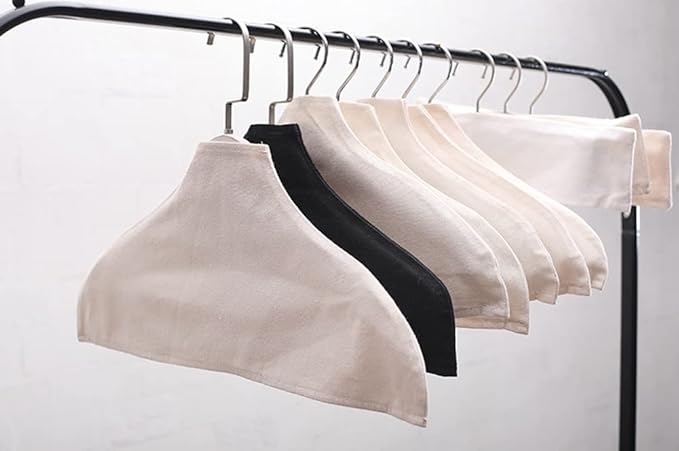 4 Pieces Hanger Non-Slip Cloth Cover Cotton and Linen Fabric Clothes Support Cloth Cover Clothes Hanger Cloth Cover for Home Clothing Store Use, 43 x 20cm, White