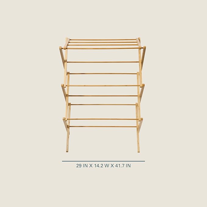 Gibson Home Riverrun Foldable Bamboo Drying Rack for Clothes & Towels – 2-Tier Collapsible Laundry Drying Rack, Space-Saving Air Dry Stand for Clothes, Towels, Blankets, etc for Indoor & Outdoor Use