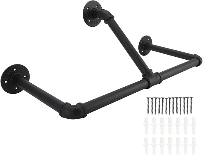 22in Industrial Pipe Clothing Display Rack, Wall Mounted Clothes Rack Hanger Iron Clothes Hanging Rod Barsfor Home Hotel