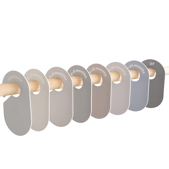 3 Sprouts Baby Closet Dividers Set of 8 - Toddler Clothes Organizer Hanger, Double-Sided Size Labels - Nursery Organization for Newborn Clothing, Infant, Boy & Girl - Beige & Gray