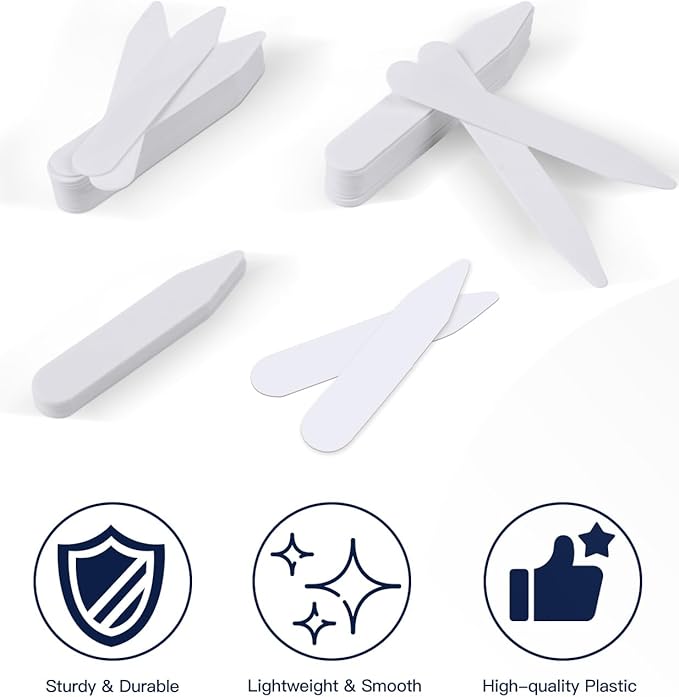 vivinin 112P Dress Shirt Collar Inserts, White Plastic Collar Stays with Storage Holder, 4 Assorted Sizes Invisible Collar Stiffeners for Men(2", 2.2", 2.5", 2.7")