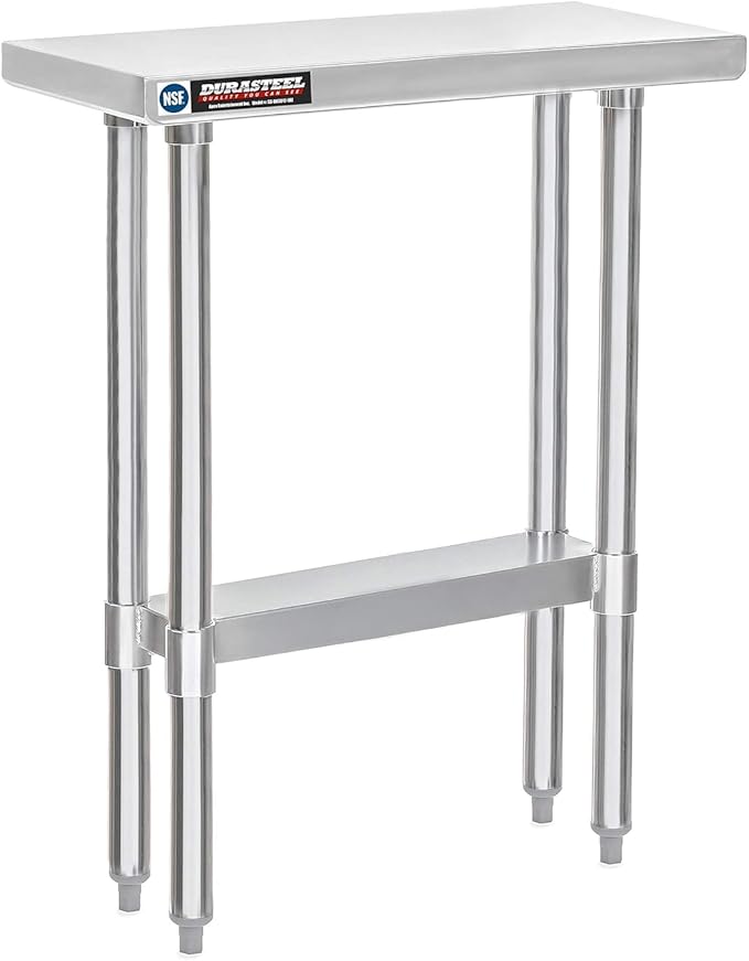 DuraSteel 30x12 Stainless Steel Work Table - NSF Commercial Prep Metal Table - Outdoor Pizza Oven Stand w/Under Shelf - Kitchen Island Laundry Utility Garage Microwave Stand Large Rolling Storage Cart