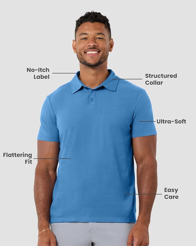 INTO THE AM Polo Shirts for Men - Slim Fit Short Sleeve Collared Shirt S - 4XL Fitted Collar Polos for Work