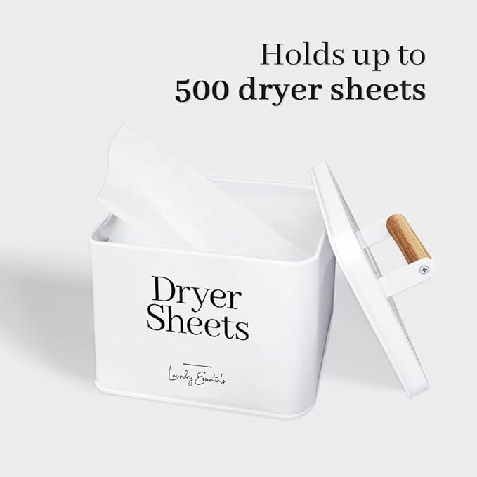 Simplation Modern Farmhouse Dryer Sheet Holder for Laundry Room Decor and Accessories, Metal Dryer Sheet Container for Laundry Decor, Dryer Sheet Dispenser for Laundry Room Organization (White)