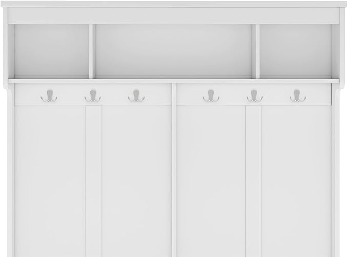 60 inch Hall Tree with Bench and Shoe Storage, Shelf, Wood Hall Tree with 6 Hooks/Mudroom Bench with Storage and Hooks, Hall Trees for Entryway, Hallway, Living Room