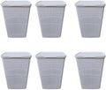 YBM Home Plastic Rattan Laundry Hamper Basket with Hinged Lid, Ventilation Holes, Durable, Lightweight Bin With Cutout Handles, Storage Dirty Clothes, Space Saver, 16.75" x 13.5" x 23.75",White,6-Pack