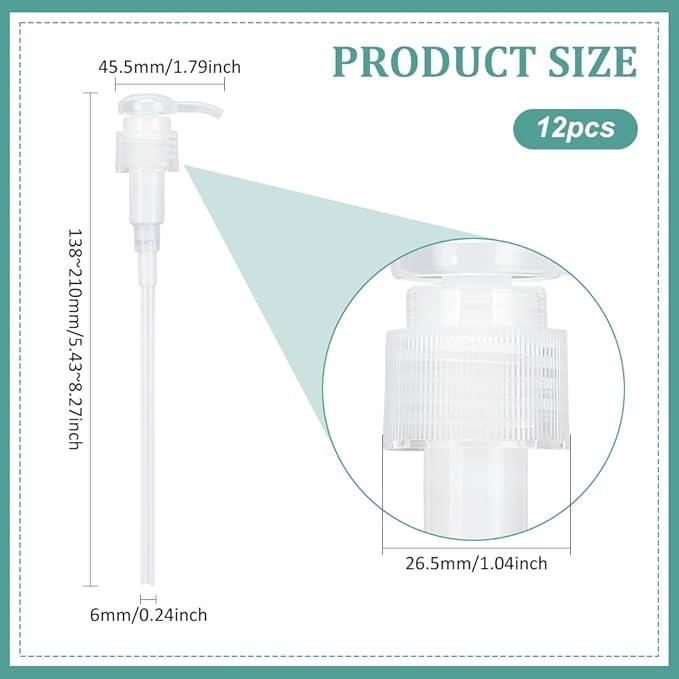 BENECREAT 12 Pcs Clear Plastic Dispensing Pumps, 24/410 Universal Soap Dispenser Pump, Round Replacement Pump for Liquid Dispensing
