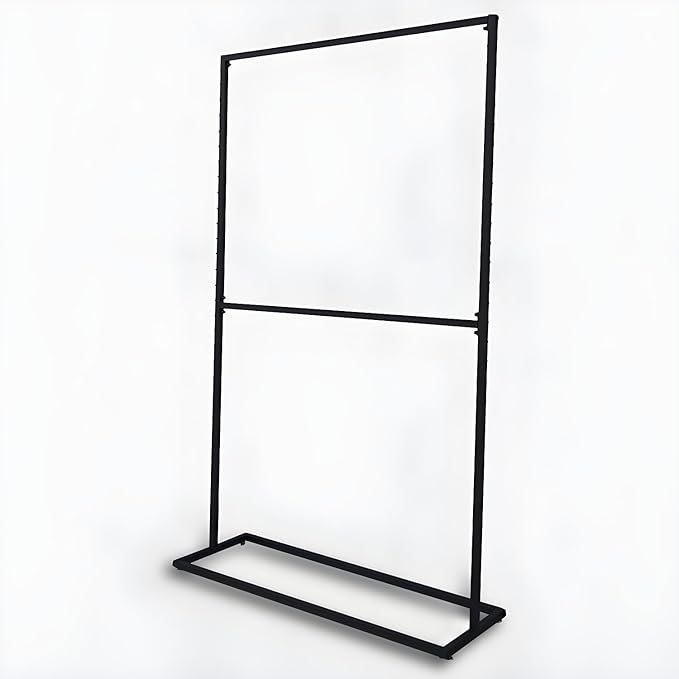 LITFAD Contemporary Metal Hall Tree Hang Garment Lever Hall Stand Free Standing Clothes Hanger Clothing Store Coat Rack in Black - 59" L x 16" W x 71" H Double Clothing Rod