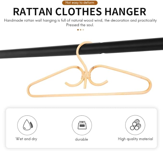 2Pcs Rattan Clothes Hanger Natural Rattan Hand-Woven 3 Hook Hanger for Home Wardrobe Clothing Store Decor 40x20cm