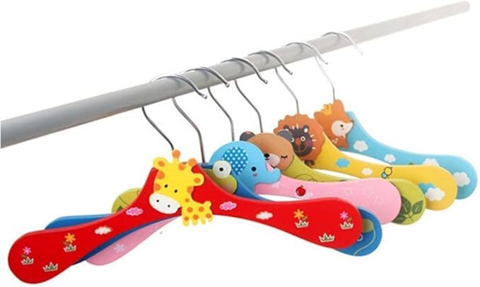 HOMSFOU Children S Clothes Rack Cartoon Animal Wooden Coat Hangers for Kids Nursery Closet Storage Set of 5 Space Saving Clothes Hook Stand
