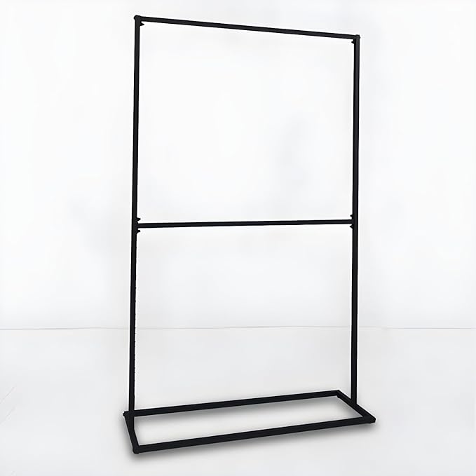 LITFAD Contemporary Metal Hall Tree Hang Garment Lever Hall Stand Free Standing Clothes Hanger Clothing Store Coat Rack in Black - 47" L x 16" W x 79" H Double Clothing Rod