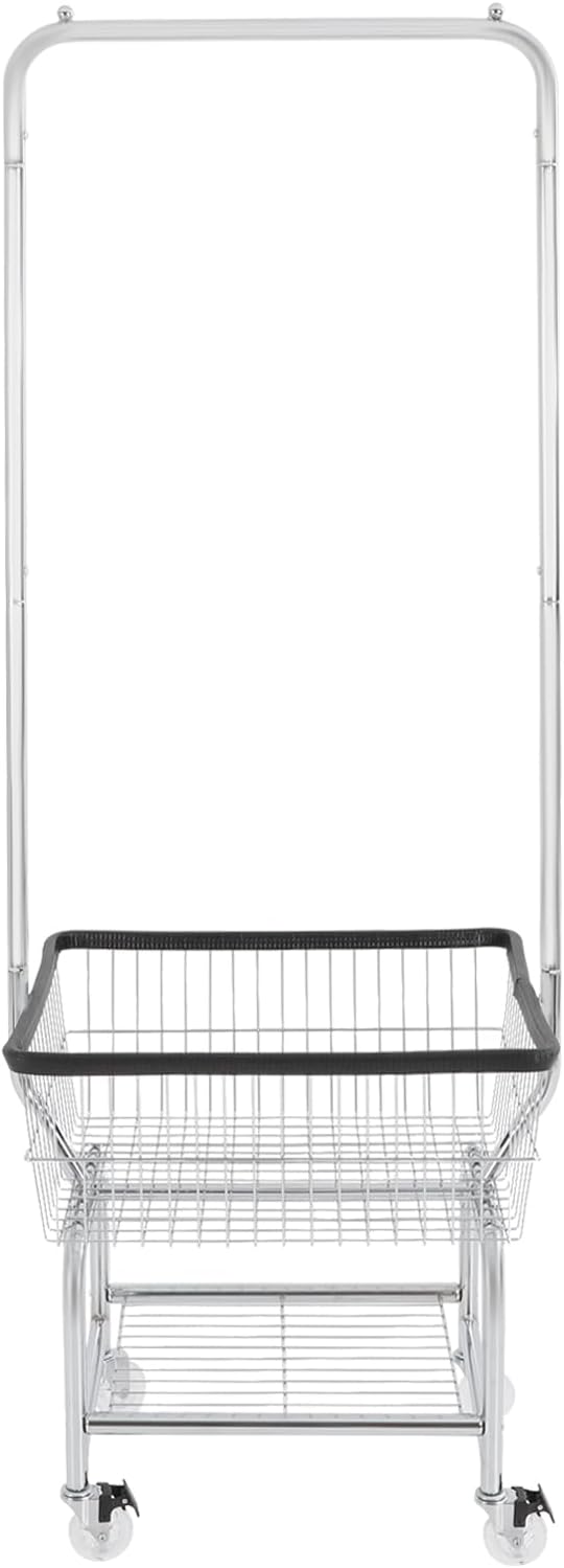 Laundry Cart With Hanging Rack, 110 lbs Capacity Rolling Laundry Basket with Shoe rack, 19''x15''x70'' Laundry Basket with Wheels (3" Crystal Wheels+Black trim)