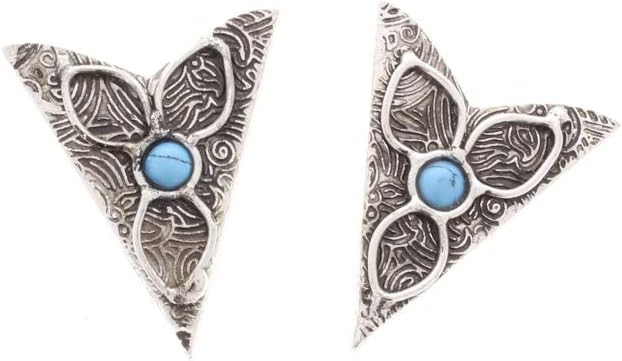 Stone Inlay Collar Tip - Silver Finish - Western Collar Tips - Dress Shirt Collar Stays - Collar Stays for Men & Women