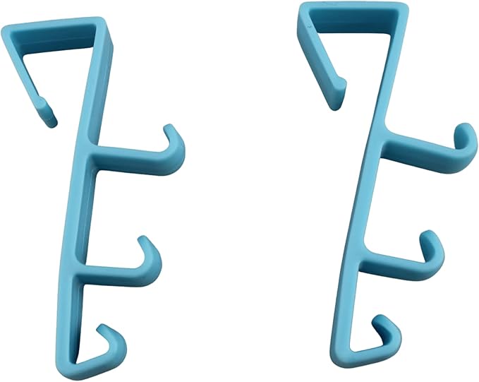 Over The Door Hooks Hangers - 4 Pack Blue Plastic Valet Set for Coats, Towels, Clothes, Bathrobes, Hats, Pocketbooks, and Shirts - Durable Rust-Proof Laundry Hanger and Closet Organizer