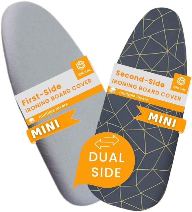 SAVUK 12 X 30 inch Smart Table Top Ironing Board Cover and Pad with Standard Size Dual Side X2, Fits Small, Mini Board, Extra Thick Padding, Elastic Cord, Heat Resistance (Double Geometric Grey)