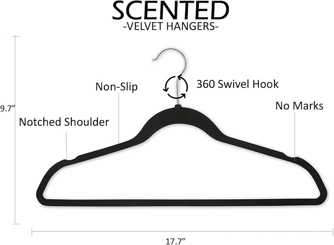 Non-Slip Scented Velvet Hangers - Heavy Duty Clothes Hanger - Ultra Thin Space Saving 360 Degree Swivel Hook - Ideal for Coats, Jackets, Pants, & Dress - Mint - 12 Pack