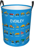 Personalized Laundry Hamper | Custom Name Excavator Design Laundry Baskets | 12 Colors Option | Gifts for Clothes Toy Bathroom Bedroom Laundry Room Dorm