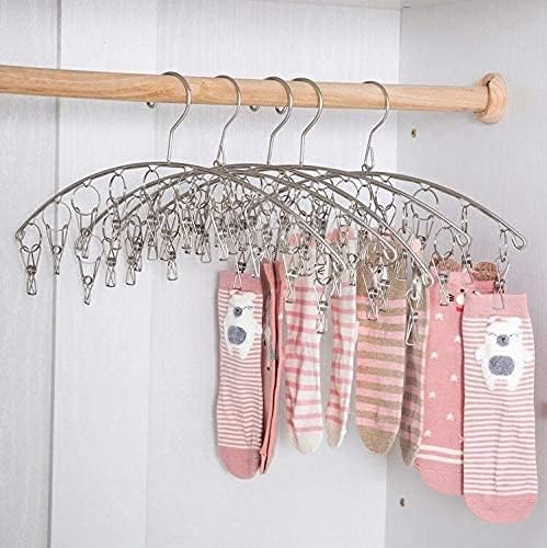 6 Pack Laundry Drying Hanger Rack, Stainless Steel Sock Underwear Peg Hanger with 10 Pegs Windproof Hokk