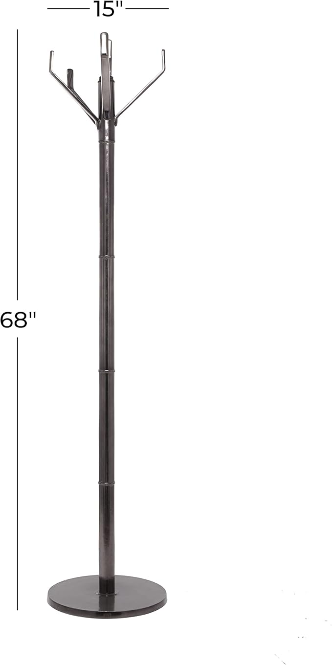 Deco 79 Aluminum Metal 4 Hook Coat Rack, 15" x 15" x 68", Black