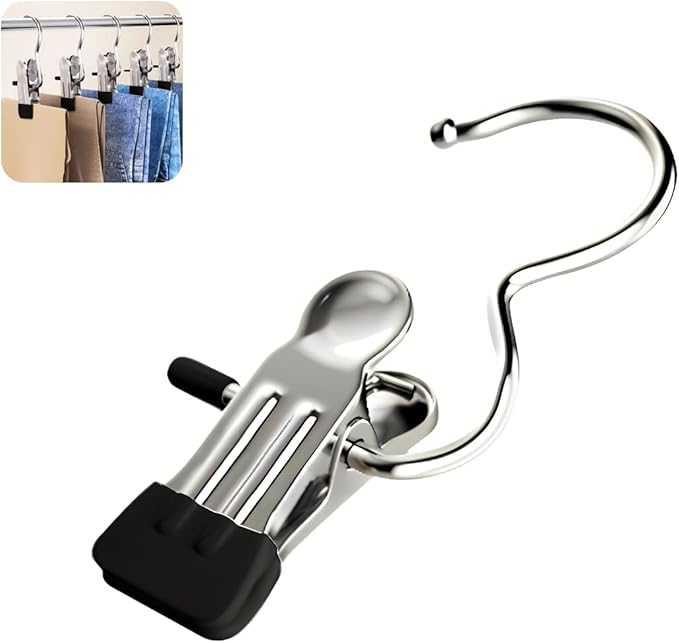 Clothes Pins, 30 Pack Hanger Hooks, Stainless Steel Laundry Clips, Travel Hangers, Towel Clips, Legging Organizer for Closet Hanging, Space Saving Hanger Clips for Pants, Jeans, Hats, Boot(30P+Black)