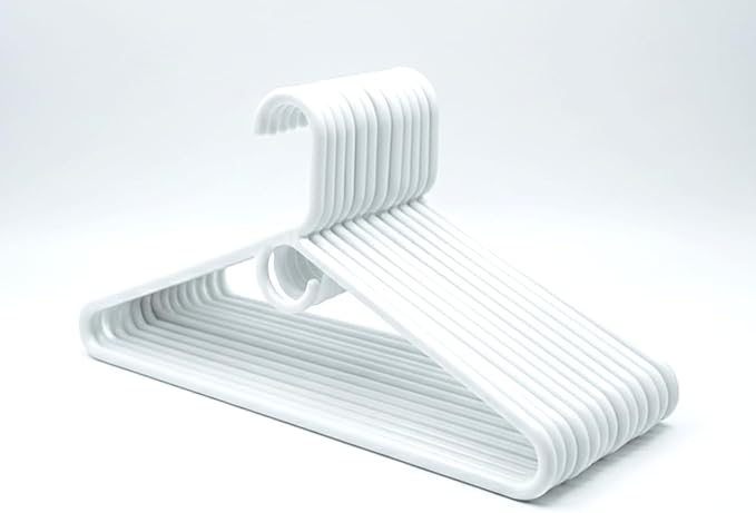 12-Pack Heavy Duty Tubular Plastic Clothes Hangers – White Jumbo Adult Coat & Suit Hangers | Super Strong, Sleeved, Space-Saving Closet Organizers