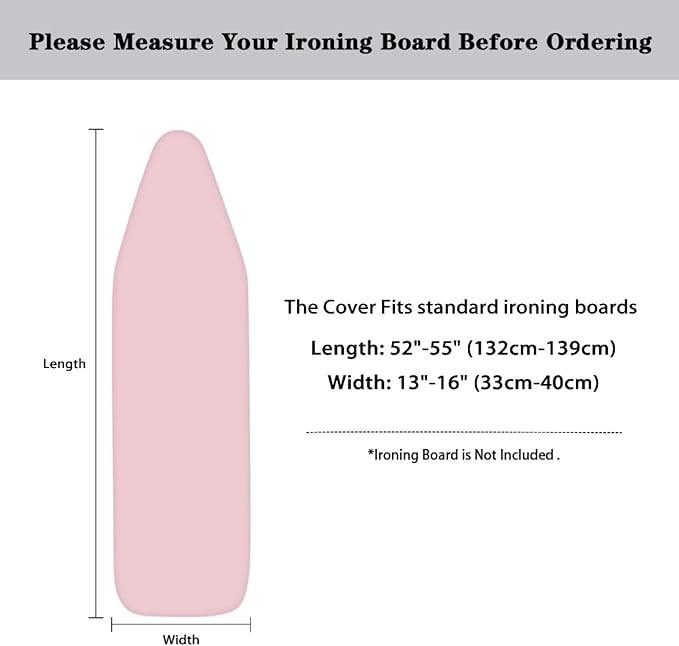 Pink Ironing Board Cover Resist Scorching Extra Wide Ironing Board Cover and Pad with Hook and Loop Stain Resistant Table Top Ironing Board Cover