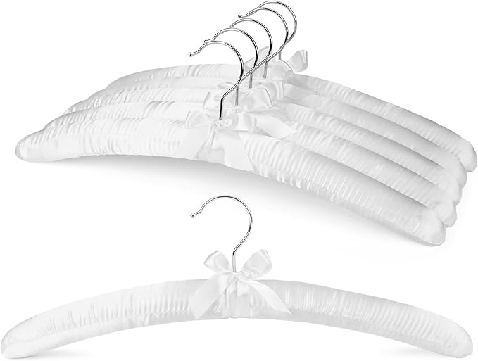HOUSE DAY Padded Hangers - 6 Pack 17 Inch Thick Satin Padded Clothes Hangers for Wedding Dress,Sweaters, Clothing, Lingerie（White）