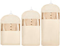 Space Saving Hanging Garment Bag with Self Compression Zipper，Dust Cover Clothes Bags for Down Coat,Dress,Suit，Closet Storage Organizer for Home Travel Use (Beige, M+L+XL)