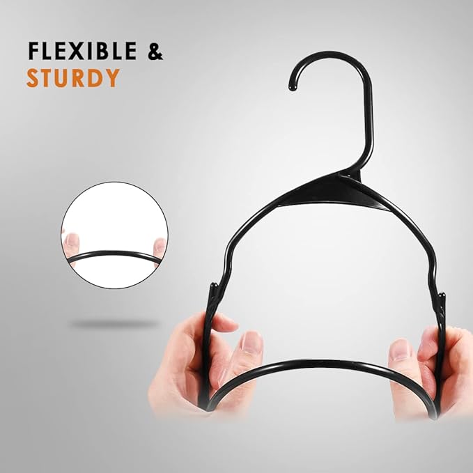 Heavy Duty Anti-Slip Plastic Clothes Hangers, 20 Pack, Black