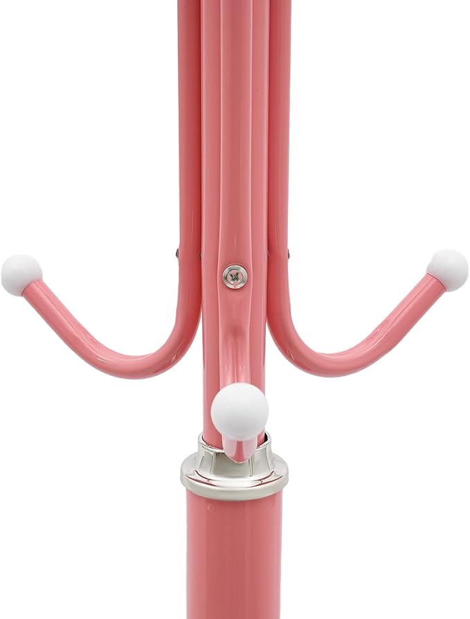 Coat Rack Freestanding,72.8in High Metal Coat Tree with 15 Hooks and Storage Shelves for Entryway Living Room Bedroom Office Use(Pink)