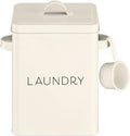 Navaris Laundry Detergent Container with Scoop - Powder Laundry Soap Tin - Vintage Style Metal Organizer Canister Box with Lid and Handles - White