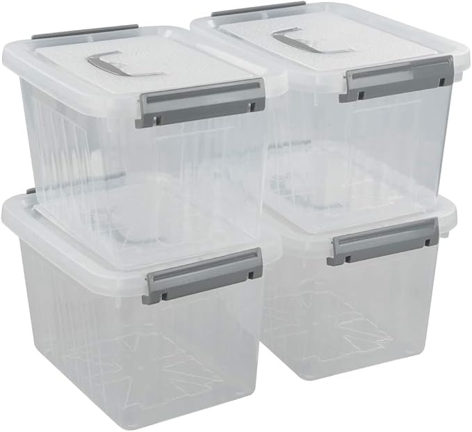 Jekiyo Clear Plastic Storage Bin, 6 Quart Latching Box Container with Lid, 4 Packs
