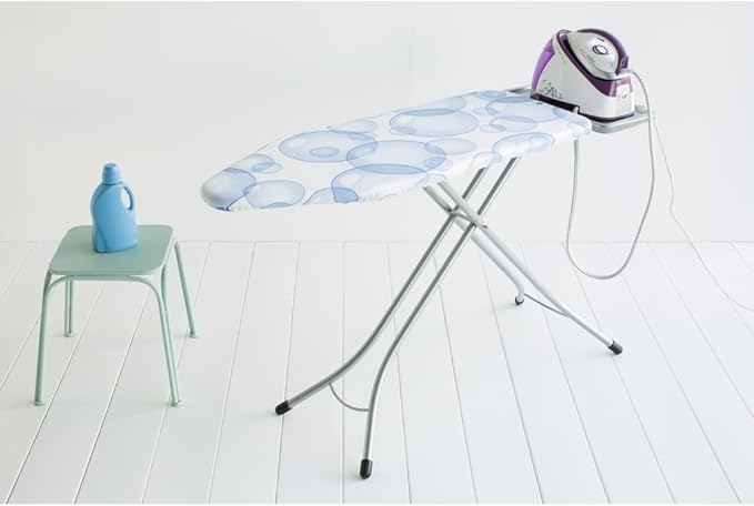 Brabantia - Ironing Board C - Extra Large Steam Iron Rest - Adjustable in Height - Non-Slip Rubber Feet - Triple Layer Cotton Cover - Foldable XL Unit - Bubbles - 124x45 cm