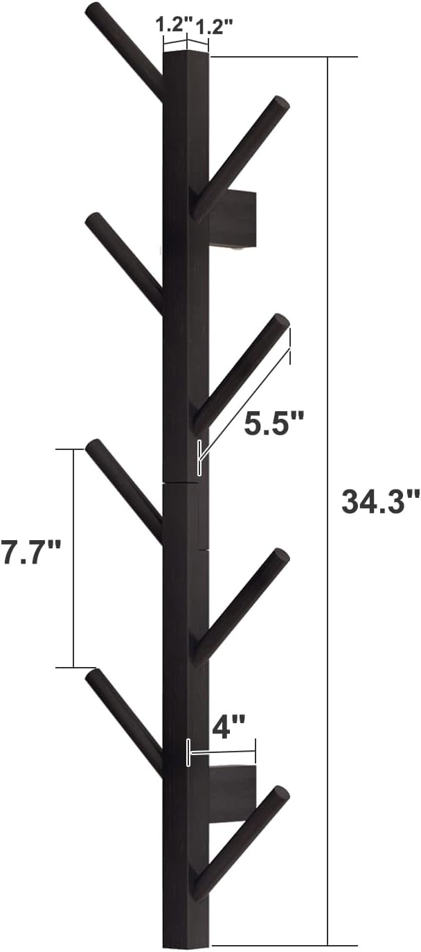 Coat Rack Wall Mount,Bamboo Vertical Hat Rack for Wall,Wall Coat Tree,Coat Hanger,Floating Coat Rack for Hats,Jackets,Bags,Entryway Bedroom (Black)