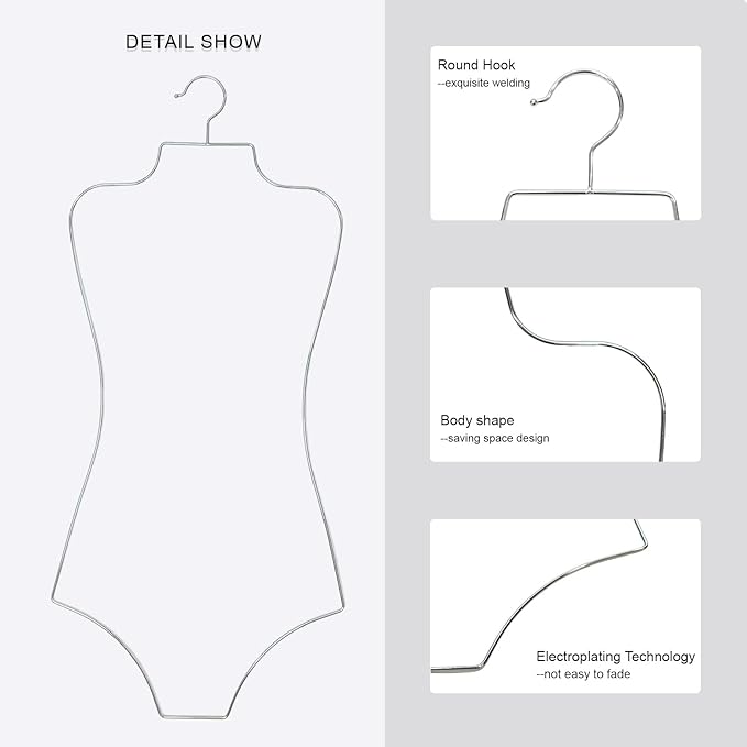 Body Shape Swimsuit Bikini Hanger Wire Display Hangers for Lingerie Bathing Suits Swimwear Clothes Coat (20, Silver)