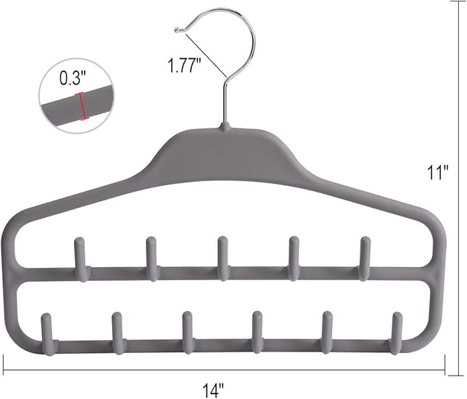 ELONG HOME Belt Hanger 2 Pack, Sturdy Belt Organizer with 360 Degree Swivel, Tie Rack with 11 Large Belt Hooks for Closet, Non Slip Rubberized Belt Rack, Gray
