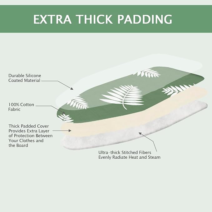 SheeChung Ironing Board Cover and Pad 18“x49”,Thick Scorch Resistant Padding,Heavy Duty Ironing Cover Fits Extra Wide Boards,Elastic Edge & Adjustable Fastener,Silicone Coating